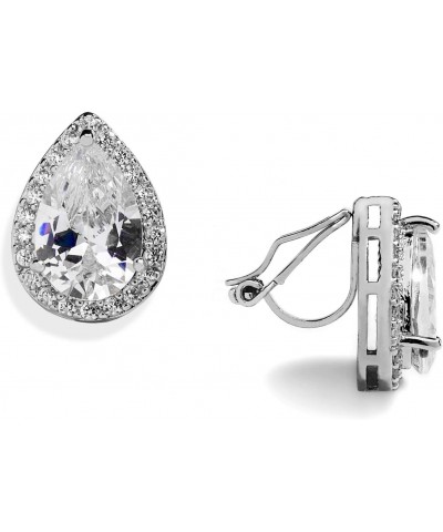 Cubic Zirconia Crystal Wedding Clip On Stud Earrings for Women, 3 Carat Pear CZ, Platinum Plated $11.00 Earrings