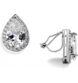 Cubic Zirconia Crystal Wedding Clip On Stud Earrings for Women, 3 Carat Pear CZ, Platinum Plated $11.00 Earrings