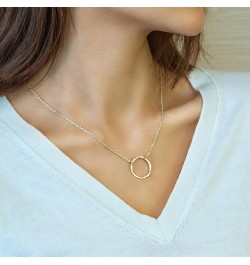 Moon Pendant Necklace 14K Gold Fill Dainty Hammered Moon Phase Gold Choker Simple Crescent Moon Full Moon Karma Circle Choker...