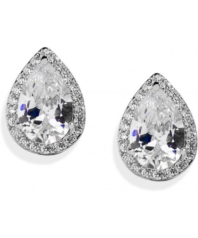 Cubic Zirconia Crystal Wedding Clip On Stud Earrings for Women, 3 Carat Pear CZ, Platinum Plated $11.00 Earrings