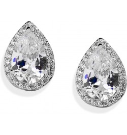 Cubic Zirconia Crystal Wedding Clip On Stud Earrings for Women, 3 Carat Pear CZ, Platinum Plated $11.00 Earrings