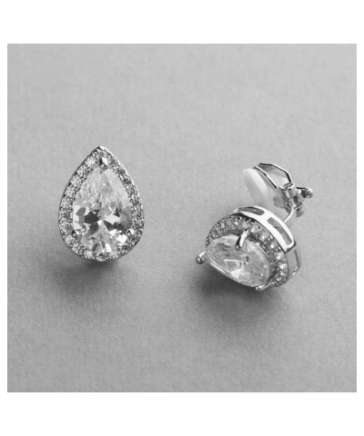 Cubic Zirconia Crystal Wedding Clip On Stud Earrings for Women, 3 Carat Pear CZ, Platinum Plated $11.00 Earrings