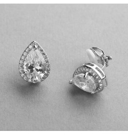 Cubic Zirconia Crystal Wedding Clip On Stud Earrings for Women, 3 Carat Pear CZ, Platinum Plated $11.00 Earrings