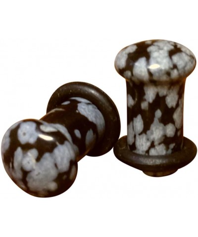 PAIR Single Flare Snowflake Obsidian Stone Plugs Gauges Earlets Organic Pierced Body Jewelry 2g (6mm) $10.75 Body Jewelry