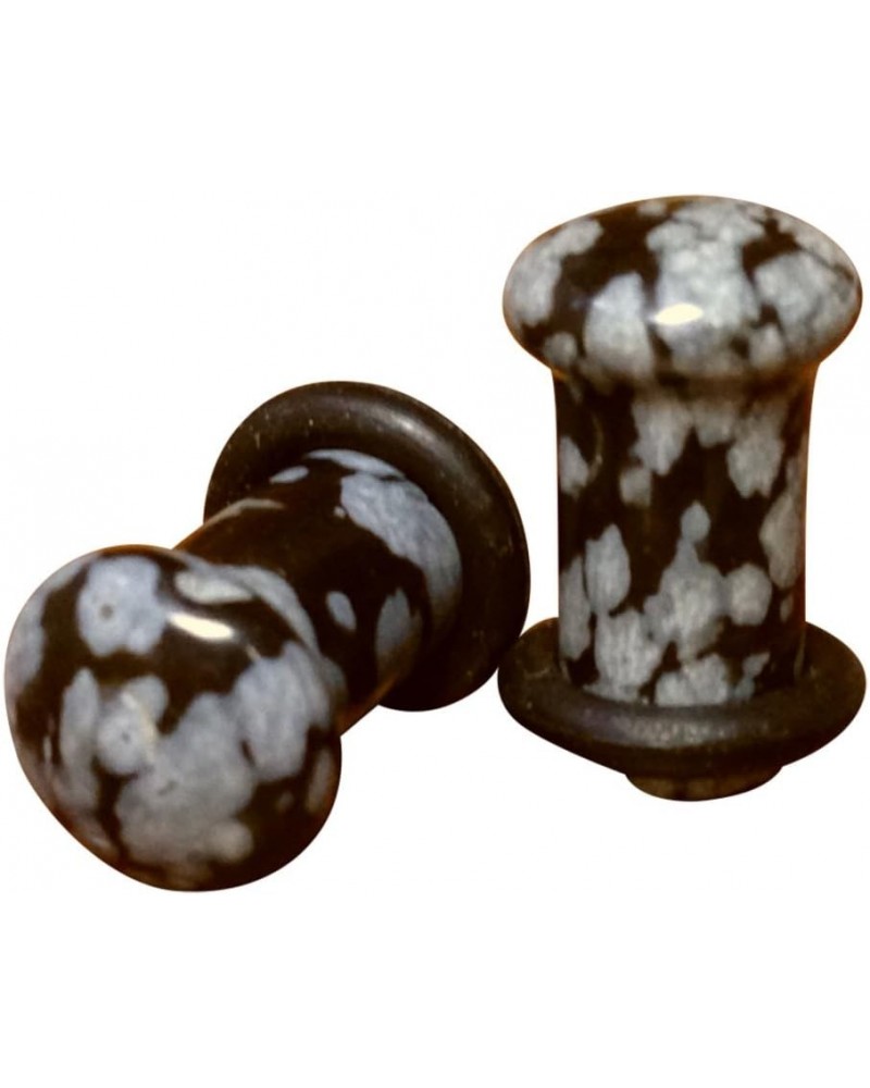 PAIR Single Flare Snowflake Obsidian Stone Plugs Gauges Earlets Organic Pierced Body Jewelry 2g (6mm) $10.75 Body Jewelry