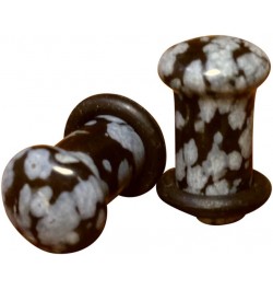 PAIR Single Flare Snowflake Obsidian Stone Plugs Gauges Earlets Organic Pierced Body Jewelry 2g (6mm) $10.75 Body Jewelry