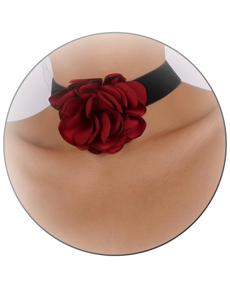 Bold Red Rose Black Choker Fashion Flower Chain Decor Choker Necklace Gothic Choker for Women Christmas Gifts Nightclub Party...