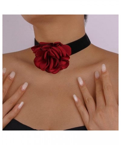 Bold Red Rose Black Choker Fashion Flower Chain Decor Choker Necklace Gothic Choker for Women Christmas Gifts Nightclub Party...