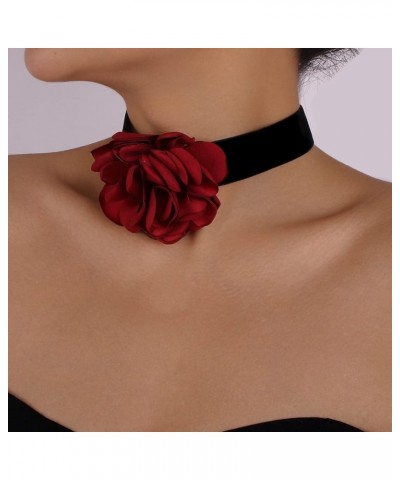 Bold Red Rose Black Choker Fashion Flower Chain Decor Choker Necklace Gothic Choker for Women Christmas Gifts Nightclub Party...