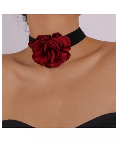 Bold Red Rose Black Choker Fashion Flower Chain Decor Choker Necklace Gothic Choker for Women Christmas Gifts Nightclub Party...