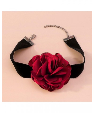 Bold Red Rose Black Choker Fashion Flower Chain Decor Choker Necklace Gothic Choker for Women Christmas Gifts Nightclub Party...