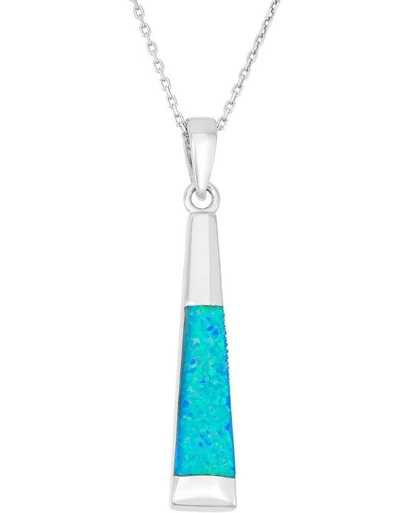 Sterling Silver Created Opal Vertical Bar Pendant with 18" Chain Blue Opal $18.45 Necklaces