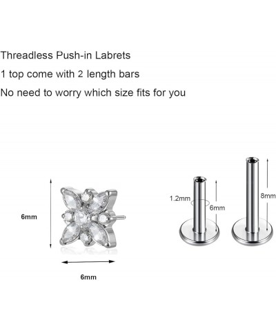 1pcs 16G G23 Titanium Threadless Labret Studs Push-in Sparkly CZ Labret Lip Cluster Tragus Helix Conch Lobe Rook Cartilage Pu...