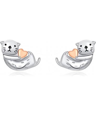 Sea Otter Stud Earrings 925 Sterling Silver Post Tiny Cute Animal Promise Love Statement for Women Girls Small Cartilage Pier...