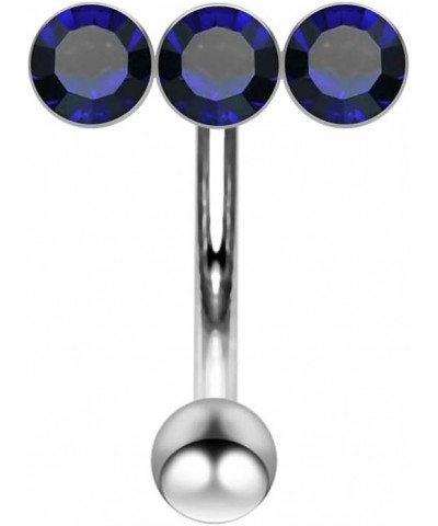 Triple Jeweled 316L Surgical Steel Casting Eyebrow 16Gx5/16(1.2x8mm) Banana with 3mm Ball. Dark Blue $9.34 Body Jewelry