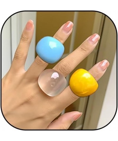 Colorful Chunky Acrylic Wide Band Rings Set,Resin Chunky Knuckle Finger Rings Stackable Rings Y2K Jewelry for Women Girls Whi...