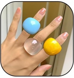 Colorful Chunky Acrylic Wide Band Rings Set,Resin Chunky Knuckle Finger Rings Stackable Rings Y2K Jewelry for Women Girls Whi...