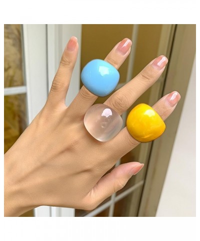 Colorful Chunky Acrylic Wide Band Rings Set,Resin Chunky Knuckle Finger Rings Stackable Rings Y2K Jewelry for Women Girls Whi...