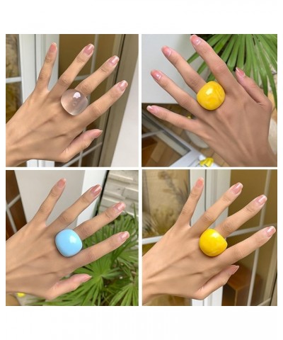 Colorful Chunky Acrylic Wide Band Rings Set,Resin Chunky Knuckle Finger Rings Stackable Rings Y2K Jewelry for Women Girls Whi...