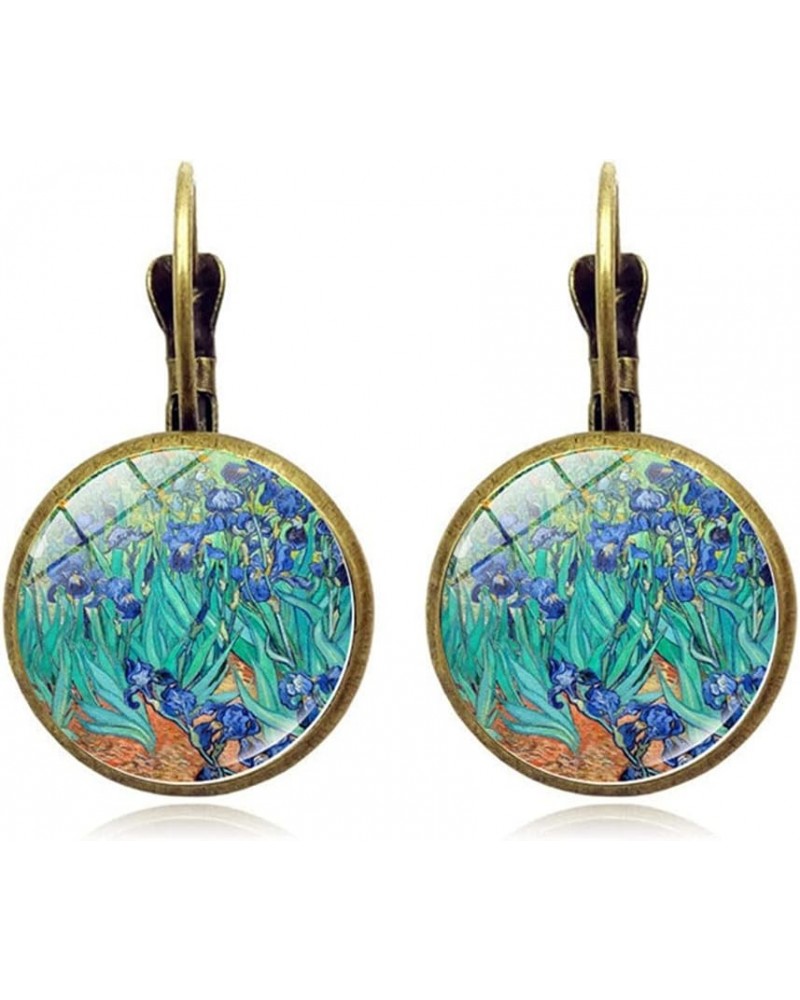 Vintage Starry Night Landscape Painting Glass Dangle Earrings for Women Art Jewelry Van Gogh Starry Sky Oil Painting Drop Ear...