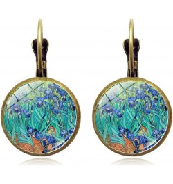 Vintage Starry Night Landscape Painting Glass Dangle Earrings for Women Art Jewelry Van Gogh Starry Sky Oil Painting Drop Ear...