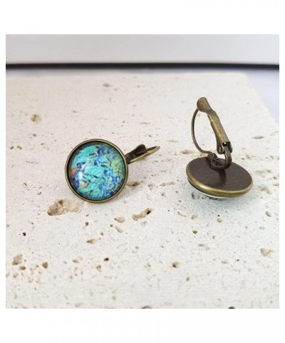 Vintage Starry Night Landscape Painting Glass Dangle Earrings for Women Art Jewelry Van Gogh Starry Sky Oil Painting Drop Ear...