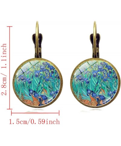 Vintage Starry Night Landscape Painting Glass Dangle Earrings for Women Art Jewelry Van Gogh Starry Sky Oil Painting Drop Ear...