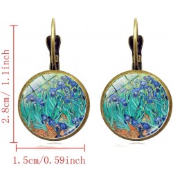 Vintage Starry Night Landscape Painting Glass Dangle Earrings for Women Art Jewelry Van Gogh Starry Sky Oil Painting Drop Ear...