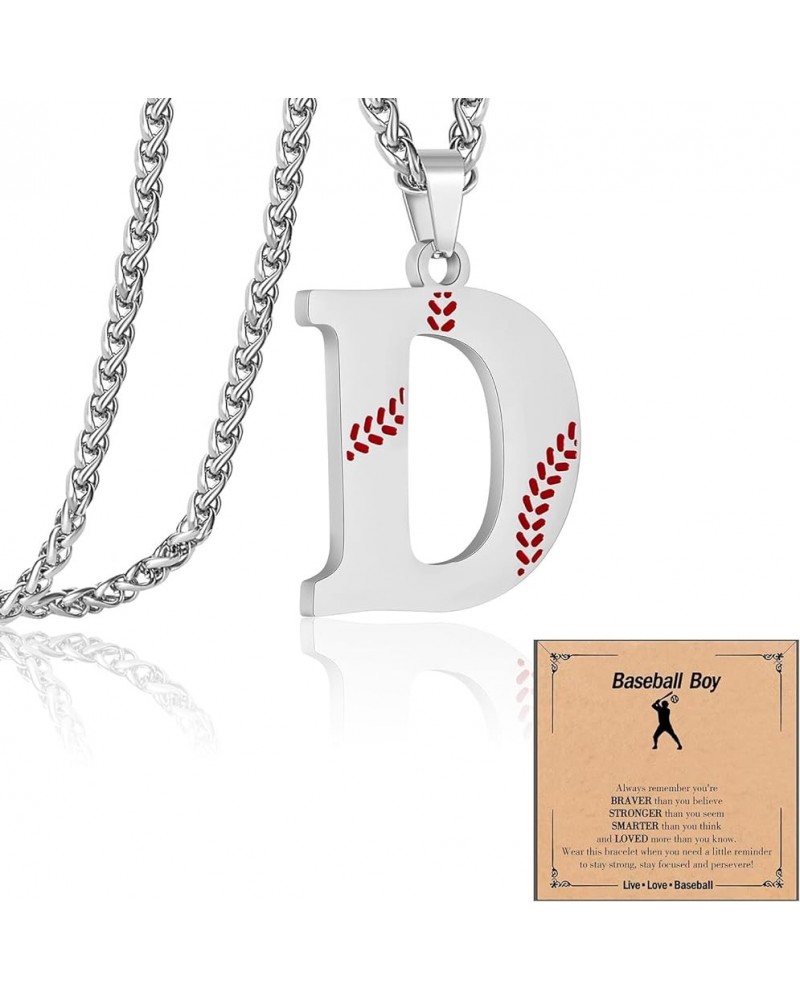 Baseball Initial Letter Necklace for Teen Boy, Stainless Steel Pendant Accessories Sport Charm Necklaces Personalized A-Z Let...