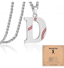 Baseball Initial Letter Necklace for Teen Boy, Stainless Steel Pendant Accessories Sport Charm Necklaces Personalized A-Z Let...