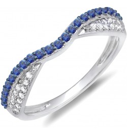 14K Gold Round Blue Sapphire & White Diamond Ladies Wedding Band Stackable Ring White Gold $141.14 Bracelets