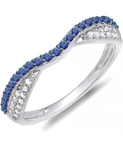 14K Gold Round Blue Sapphire & White Diamond Ladies Wedding Band Stackable Ring White Gold $141.14 Bracelets