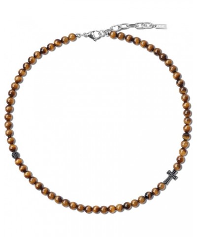 Religious Jewelry Cross Stone Beaded Necklace Tiger Eye $16.80 Necklaces