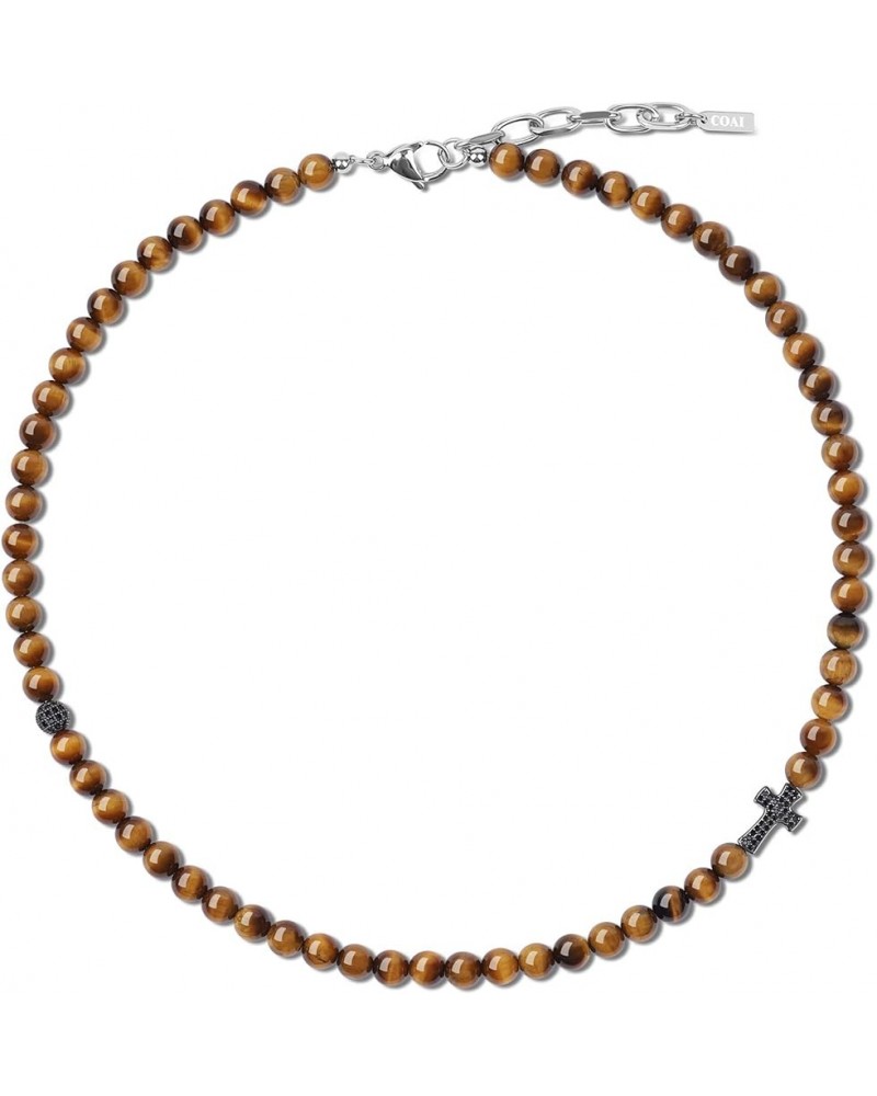 Religious Jewelry Cross Stone Beaded Necklace Tiger Eye $16.80 Necklaces