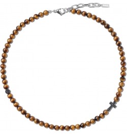 Religious Jewelry Cross Stone Beaded Necklace Tiger Eye $16.80 Necklaces