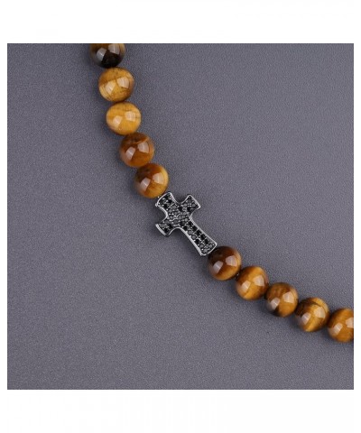 Religious Jewelry Cross Stone Beaded Necklace Tiger Eye $16.80 Necklaces