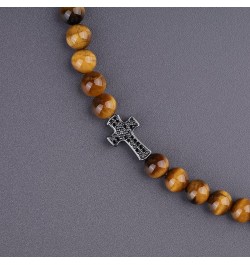 Religious Jewelry Cross Stone Beaded Necklace Tiger Eye $16.80 Necklaces