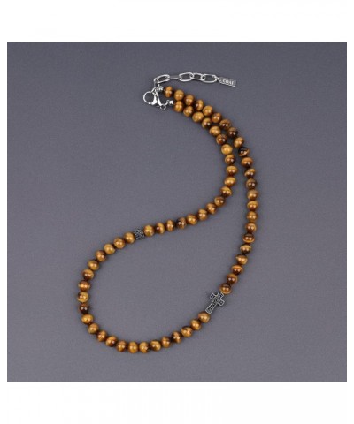 Religious Jewelry Cross Stone Beaded Necklace Tiger Eye $16.80 Necklaces