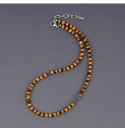 Religious Jewelry Cross Stone Beaded Necklace Tiger Eye $16.80 Necklaces