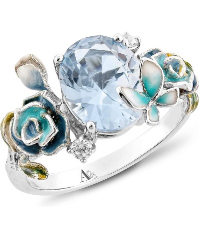 Womens 925 Sterling Silver Lovely Rose Oval Cut Gem Band Ring Blue $20.16 Rings