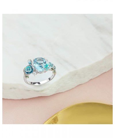 Womens 925 Sterling Silver Lovely Rose Oval Cut Gem Band Ring Blue $20.16 Rings