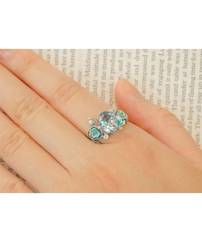 Womens 925 Sterling Silver Lovely Rose Oval Cut Gem Band Ring Blue $20.16 Rings