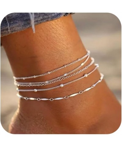 Ankle Bracelets for Women，Gold Layered Waterproof Anklet for Women 14K Gold Filled Anklets Set Layered Cuban Link Herringbone...