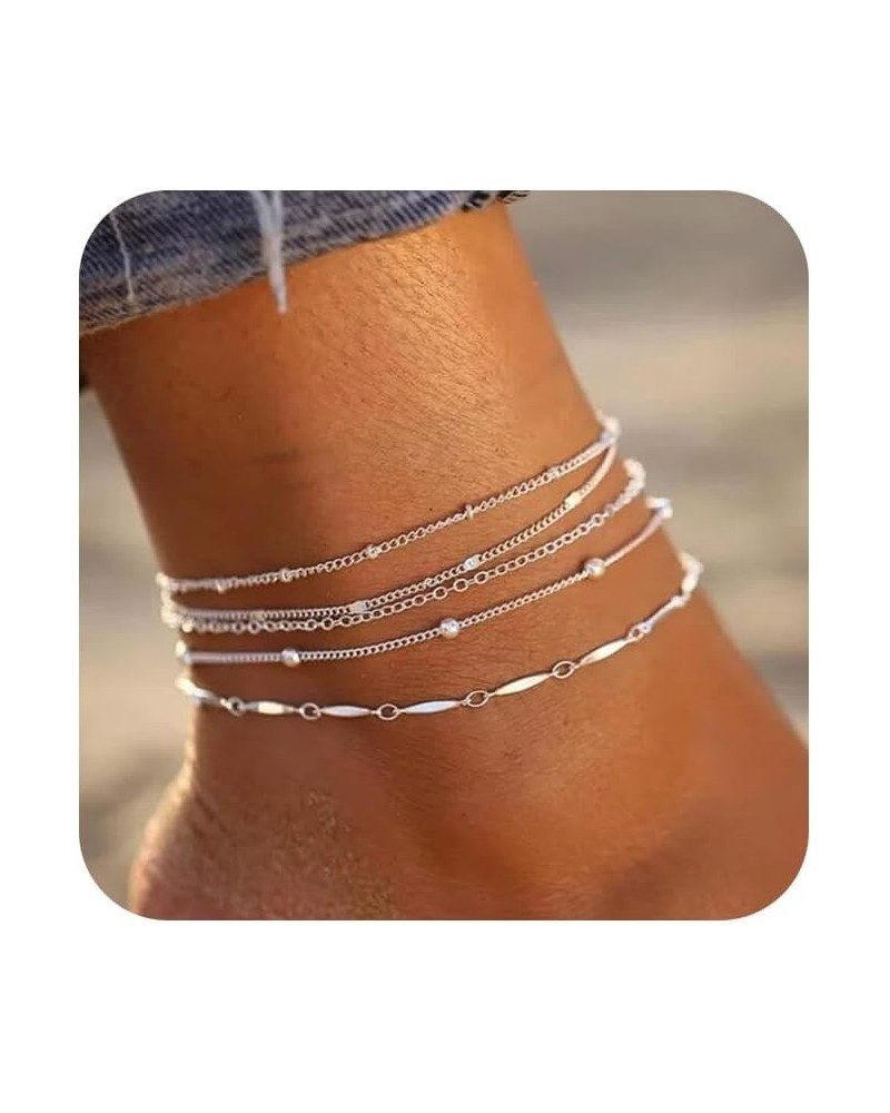 Ankle Bracelets for Women，Gold Layered Waterproof Anklet for Women 14K Gold Filled Anklets Set Layered Cuban Link Herringbone...