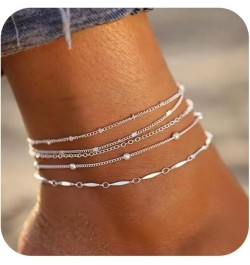 Ankle Bracelets for Women，Gold Layered Waterproof Anklet for Women 14K Gold Filled Anklets Set Layered Cuban Link Herringbone...