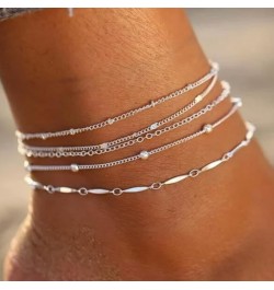 Ankle Bracelets for Women，Gold Layered Waterproof Anklet for Women 14K Gold Filled Anklets Set Layered Cuban Link Herringbone...