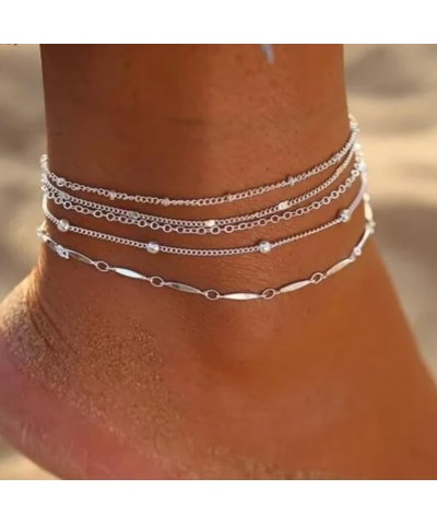 Ankle Bracelets for Women，Gold Layered Waterproof Anklet for Women 14K Gold Filled Anklets Set Layered Cuban Link Herringbone...