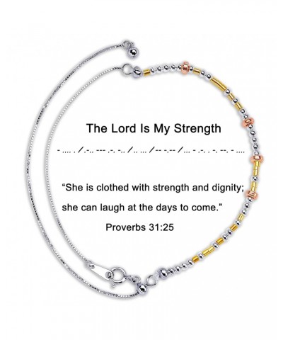 The Lord is My Strength Morse Code Bracelets for Women, 925 Sterling Silver Bracelets for Women, Little Words Project Bracele...