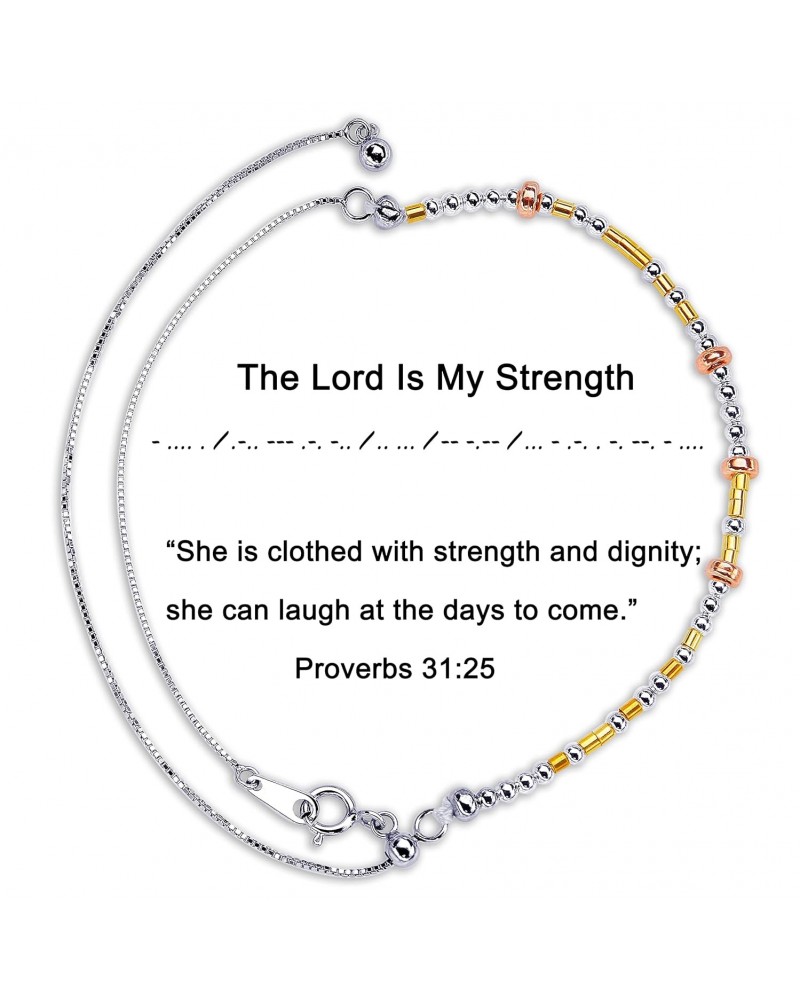 The Lord is My Strength Morse Code Bracelets for Women, 925 Sterling Silver Bracelets for Women, Little Words Project Bracele...