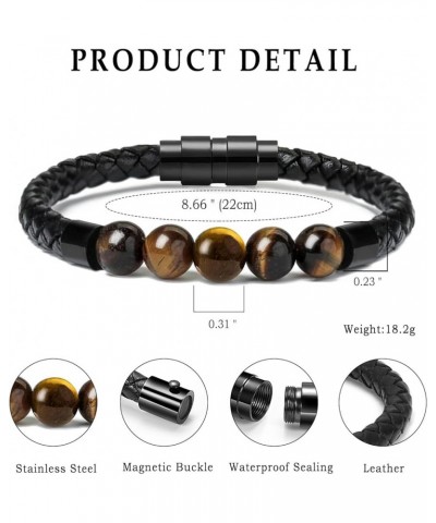 Leather Cremation Memorial Urn Bracelet Lava Stone 316L Stainless Steel Cremation Bangle Keepsake Urn Bracelet for Ashes Blac...